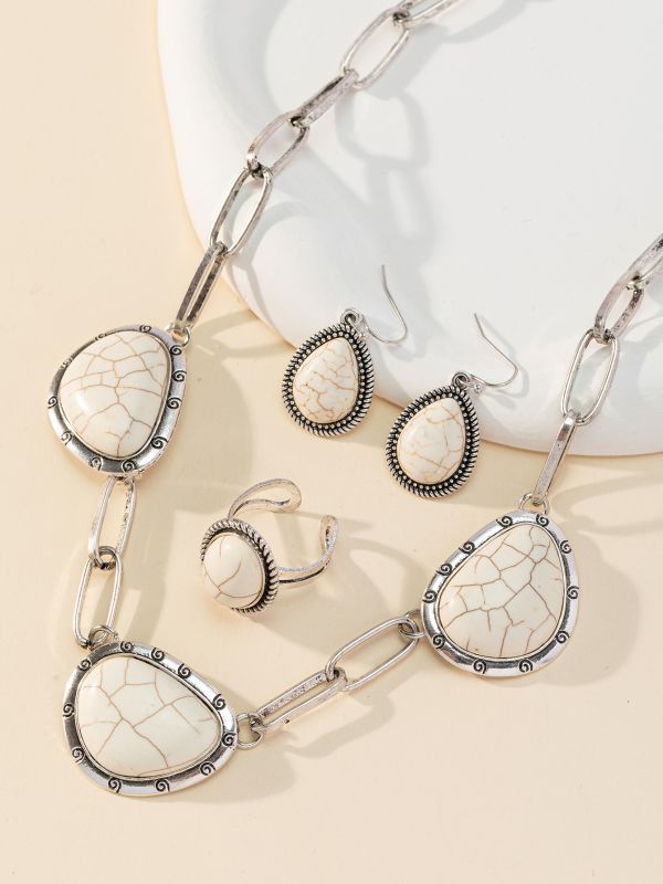 Wholesale Retro Shaped White Turquoise Necklace Ring